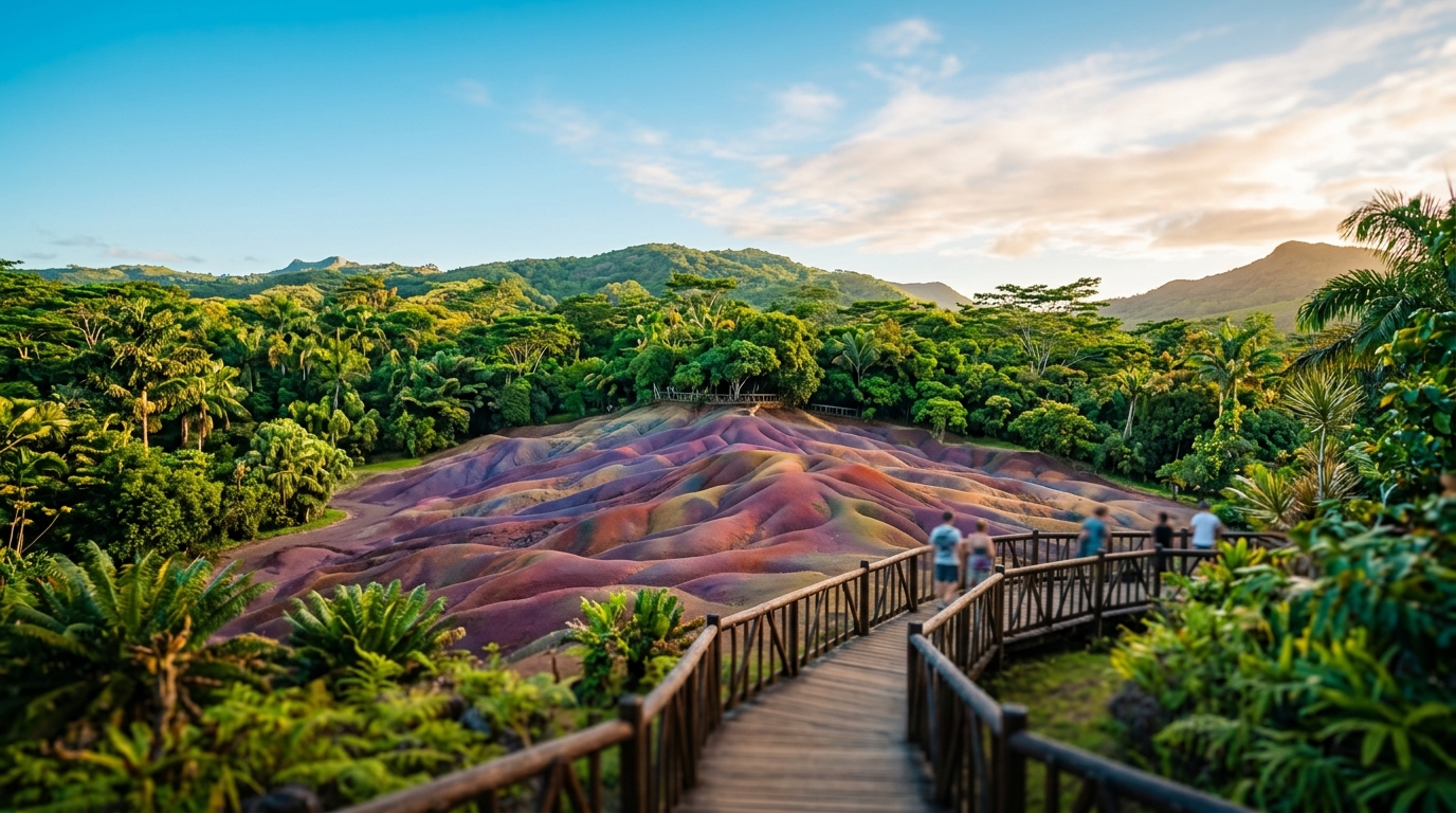 The vibrant dunes of the Seven Coloured Earth Geopark in Chamarel, Mauritius